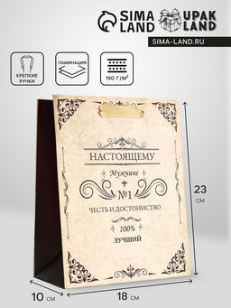 Цена за 2 шт. Пакет подарочный вертикальный Настоящему мужчине, 18?23?10 см