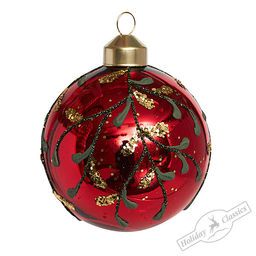 Шар "Золотые листья" красный (стекло) 8 см