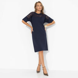 Платье-футляр комбинированное с кружевом, Модный эверест