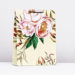 Пакет подарочный Пионы, желтый, 33 х 42,5 х 10 см