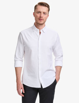 Beyaz Dokulu Regular Fit K_sa Kollu G_mlek
