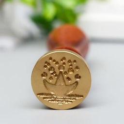 Печать для сургуча с деревянной ручкой "Парусник на хвосте у кита" 9х3х3 см