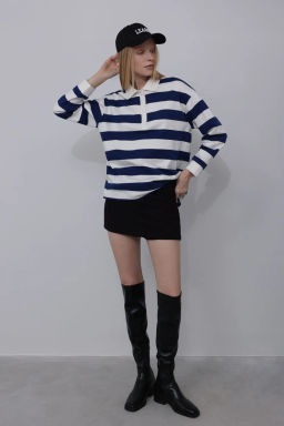 Блузка-поло в широкую горизонтальную бело-зеленую полоску - Incity фото 12