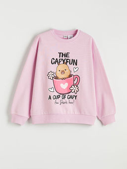 Capyfun Bask?l? K?z ?ocuk Kal?n Sweatshirt