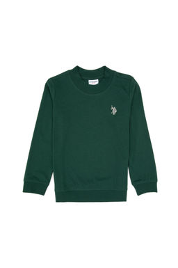 Erkek _ocuk Koyu Ye_il Basic Bisiklet Yaka Sweatshirt Sepette S_rpriz _ndirim