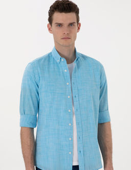 Aqua Keten G_r_n_ml_ Slim Fit Uzun Kollu G_mlek
