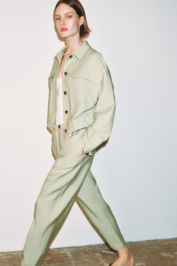 PANTAL?N CARROT CINTURA EL?STICA / Verde agua - Zara фото 5