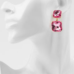 Серьги со стразами Иллюзион полутона квадраты, розовые в золоте