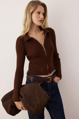 Wardrobe Essentials Kahverengi Yumusak Dokulu Fermuarl? Triko H?rka | TWOAW26HI00177