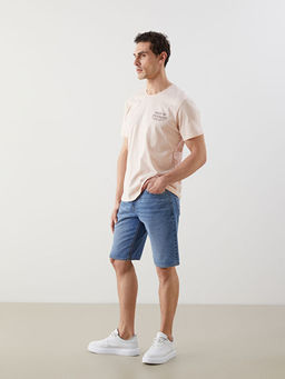 Bisiklet Yaka K?sa Kollu Bask?l? Penye Erkek Ti??rt