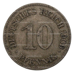 Монета 10 пфеннигов 1909 года Е Германия