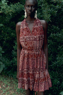 PATCHWORK PRINT MINI DRESS WITH BELT - Zara фото 11