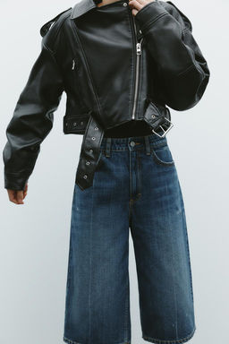 LEATHER EFFECT CROPPED BIKER JACKET - Zara фото 2