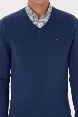 Erkek Slim Fit V Yaka _ndigo Basic Kazak - U.s. polo assn фото 6