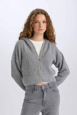 Regular Fit Kapusonlu Fermuarl? Triko H?rka - Defacto фото 4