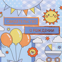 Свидетельство о рождении Воздушные шары тиснение, голубой фон, А5 - Дарим Красиво фото 2
