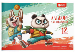 Альбом для рисования 12 листов, А4, скрепка ВЕСЕЛЫЕ ЗВЕРЯТА мелованный картон, ВД-лак - 1000 деталей фото 2