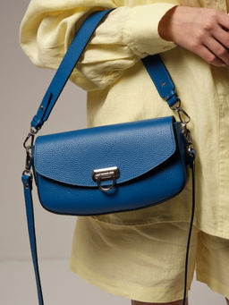 Сумка кожаная на плечо Azaro 31049 синяя гуашь