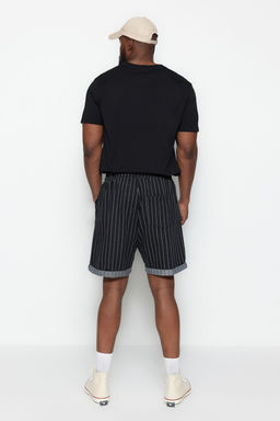 Buyuk Beden Siyah Regular Rahat Cizgili %100 Pamuk Sort TMNSS23SR00045