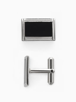 Набор мужской медный Запонки + Зажим для галстука прямоугольник с эмалью, чёрно-серебристый