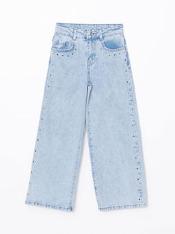 Beli Ayarlanabilir Lastikli Ta? Bask?l? K?z ?ocuk Jean Pantolon