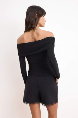 Siyah Fitted/Vucuda Oturan Carmen Yaka Buzgu Detayl? Uzun Kol Orme Bluz TWOSS26BZ00701 - Trendyolmilla фото 4