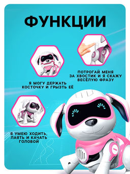 Робот собака Чаппи IQ BOT, интерактивный: сенсорный, свет, звук, музыкальный, танцующий, на аккумуляторе, на русском языке, розовый  фото 4