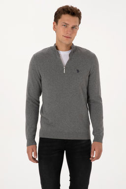 Erkek Slim Fit Yar_m Fermuarl_ Gri Melanj Basic Kazak - U.s. polo assn фото 3