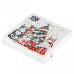 Салфетки бумажные "Bouquet Home Collection Classic" 33х33см, 3-х слойные, 20 штук в упаковке, 100% целлюлоза, "Котята у елки" (Россия)