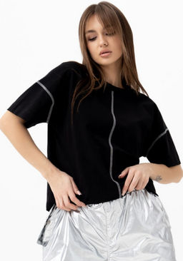 Футболка хлопок 95%, лайкра 5% ,черно-серая - Binita фото 19