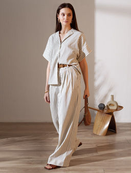 Брюки палаццо в полоску из легкого хлопкового поплина - Vilatte фото 5