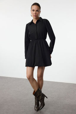 Trendyolmilla Siyah Balon Etek Gomlek Yaka Mini Dokuma Elbise TWOAW25EL00489 фото 2