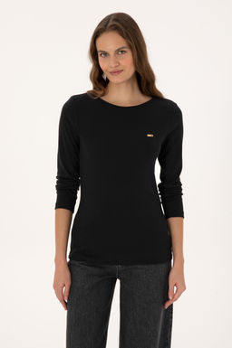 Kad_n Siyah Slim Bisiklet Yaka Basic Sweatsh_rt