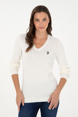 Женский базовый свитер цвета экрю с v-образным вырезом Неожиданная скидка в корзине - U.s. polo assn фото 3