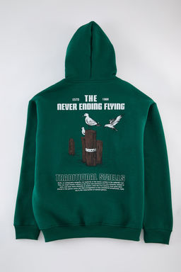 TRENDYOL MAN Bordo Oversize/Genis Kesim Kapusonlu Bask?l? Ici Polar Pamuklu Sweatshirt TMNAW24SW00136 - Trendyolmilla фото 2