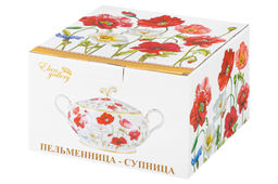 Пельменница - супница 30*22,5*18 см 2,6 л "Маки" + крышка NEW BONE CHINA