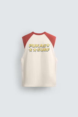 CAMISETA TANK COLOR BLOCK PUKAS SURF X ZARA / Blanco / Rojo
