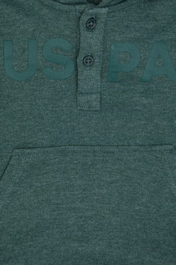 Erkek Bebek Koyu Ye_il Kap__onlu Basic Sweatshirt