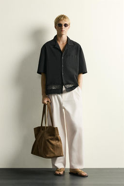 CAMISA RELAXED FIT CENEFA COMBINADA / Negro