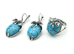 Кольцо Серьги бирюза (имитация) размер 18