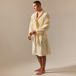 Халат махровый мужской SL HOME: Basic «Айвори», размер M, хлопок 100%, молочный