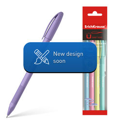 Цена за 12 шт. Набор из 4 ручек шариковых ErichKrause U-109 Stick&Grip Pastel 0.7, Ultra Glide Technology, цвет чернил синий (в пакете)