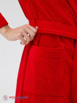 Махровый женский укороченный халат с капюшоном красный МЗ-01 (67)