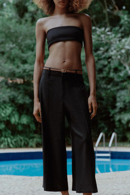 PANTAL?N CULOTTE CON LINO CINTUR?N TRENZADO / Negro - Zara фото 2