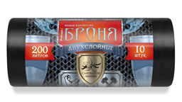 РОМАШКА мешки д/мусора 200л*10шт в рулоне 60мкм БРОНЯ ПВД 90*130 Черные двухслойные