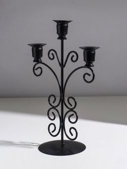 Подсвечник на 3 свечи «С завитками», металл, d=2.5 см, чёрный, 19×11×30 см