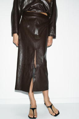 LEATHER EFFECT MIDI SKIRT - Zara фото 19