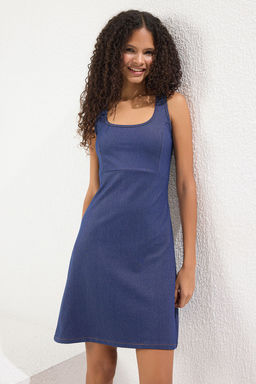 Indigo Denim Gorunumlu Mini A Line/Can Kesim Orme Elbise TWOSS25EL00681 - Trendyolmilla фото 2