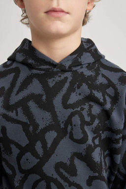 Толстовка оверсайз с рисунком и капюшоном для мальчиков - Defacto фото 5