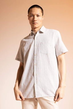 Рубашка из 100 % хлопка с короткими рукавами и воротником-поло обычного кроя - Defacto фото 4